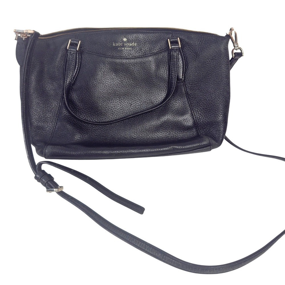 Kate‎ Spade Black Pebbled Leather Satchel Crossbody Bag Gold Hardware Handbag